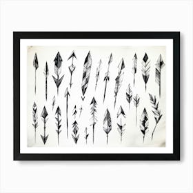 Black And White Abstract Watercolor Illustration Of A Diverse Collection Of Hand Drawn Arrows And Po (6) Art Print