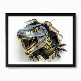 Realistic Velociraptor Breaking Through Wall - Dinosaur 3D Art Art Print