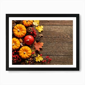 Autumn Themed Table Decor Featuring An Assortment Of Yellow And Orange Leaves Acorns Amidst A Garde (7) Art Print