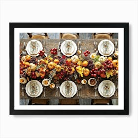 A Traditional Rustic Autumn Harvest Table Set For A Festive Gathering Sun Bleached Wooden Table Hig (5) Art Print