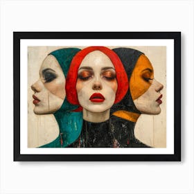 Abstract Woman Faces In Geometric Harmony 4 Art Print