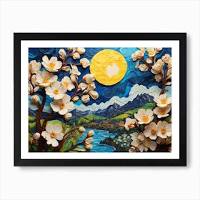 Moon And Flowers Art Print