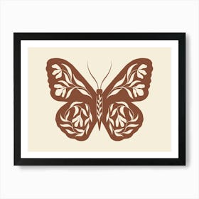 Folk Art Butterfly 02 - Red Brown Art Print