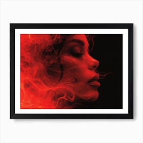 Glowing Enigma: Darkly Romantic 3D Portrait: Woman With Red Hair Art Print