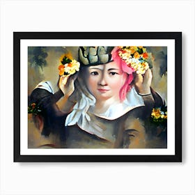 Painting Of A Women With Flower Crown On Her Head Out Art Print