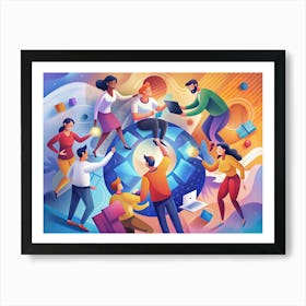 Collaborative Team Working Together Around A Globe Art Print