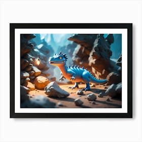 Blue Dinosaur In The Cave Art Print