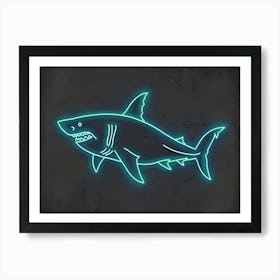 Blue Neon Great White Shark 5 Art Print
