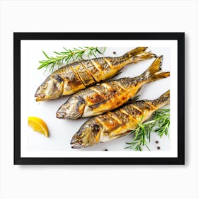 Grilled Fish On White Background 5 Art Print