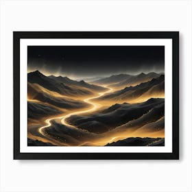 A Winding Road Through A Mountainous Landscape With A Golden Glow Illuminating The Path Art Print