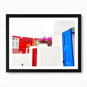 Red Door / Blue Door in Mykonos (Greece Series) Art Print