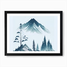 Mountain And Forest In Minimalist Watercolor Horizontal Composition 66 Art Print