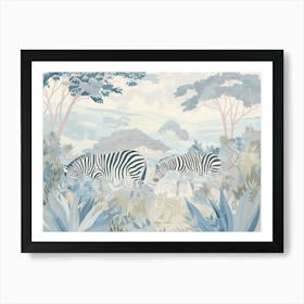 Zebras Tropical Jungle Illustration 1 Art Print
