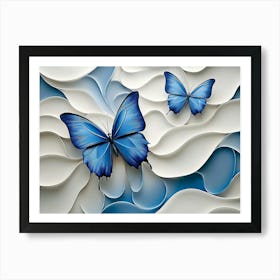 Modern With Abstract 3d Design and Prominent Blue Butterfly Art Print