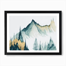 Mountain And Forest In Minimalist Watercolor Horizontal Composition 90 Art Print