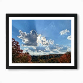 Cumulus Clouds Towering High Above A Serene Autumnal Landscape Sunlight Piercing Through Overcast S (2) Art Print