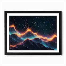 Abstract, Futuristic Landscape Of Mountains With A Vibrant Aurora Borealis In The Sky 1 Art Print