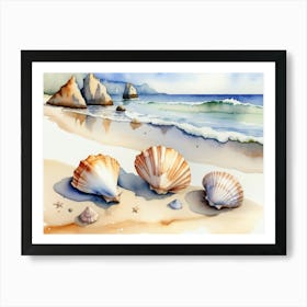 Seashells on the beach, watercolor painting 13 Art Print