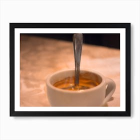 Cup Of Hot Coffee With Spoon In It With Smoke Art Print