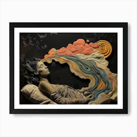 Woman sleeping in bed, artwork print. "Manifest Your Dreams" Art Print