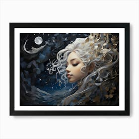 Moon And The Girl Art Print