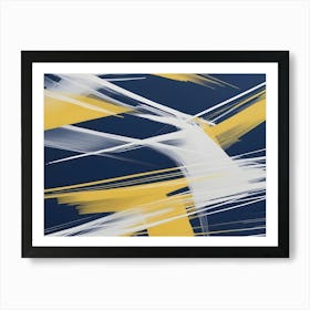 Abstract Image Of Intersecting Lines In White, Yellow, And Dark Blue, Creating A Dynamic And Energetic Composition Art Print