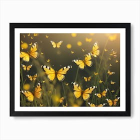 Yellow Butterflies Flying In The Grass Art Print