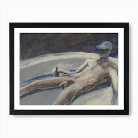 Male Nude With A Beer Bottle - homoerotic gay art man adult mature naked painting erotic sex Art Print