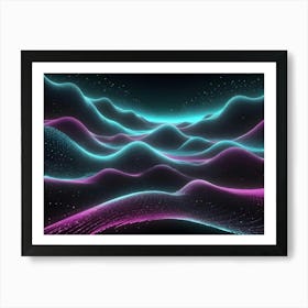 Abstract Image Of A Digital Landscape With Glowing, Blue And Purple Mountains Art Print