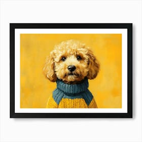 Goldendoodle Yellow And Blue 1 Art Print