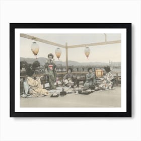 Enjoying The Cool Of A Summer Evening On The Kamogawa In Kyôto Art Print