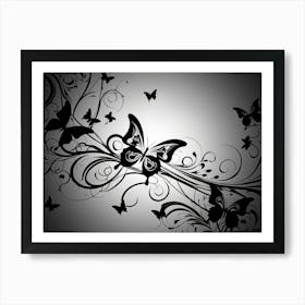 Black And White Butterfly Wallpaper Art Print