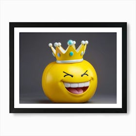 Yellow Smiley Face Emoji Horrid Teeth Evident In A Spectral Sneer Donning A Gleaming Regal Crown Art Print