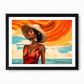 Illustration of an African American woman at the beach 71 Art Print