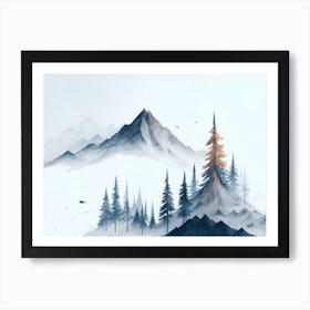 Mountain And Forest In Minimalist Watercolor Horizontal Composition 270 Art Print