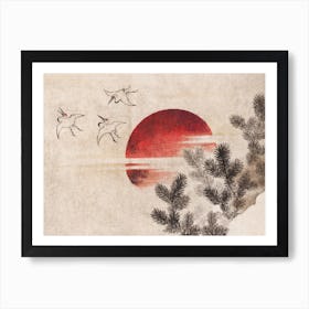 Birds And Sunset, Katsushika Hokusai Art Print