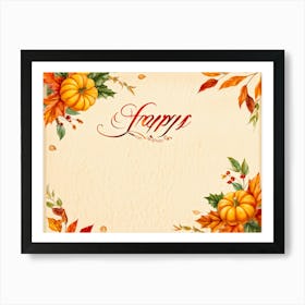 Calligraphy Of Happy Thanksgiving In Elegant Flowing Script Intertwined With Autumnal Motifs Suc (5) Art Print