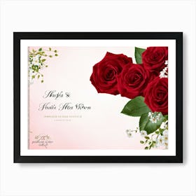 Bouquet Of Deep Red Roses Intertwined With Delicate Babys Breath And Lush Greenery Set Against A (2) Art Print