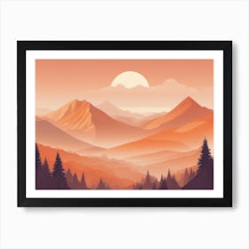 Misty mountains horizontal background in orange tone 108 Art Print