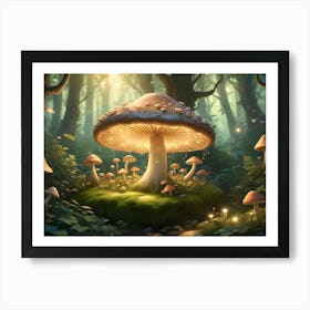 3d Illustration Of A Large, Glowing Mushroom In A Magical Forest Art Print