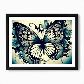 Butterfly With Roses Art Print