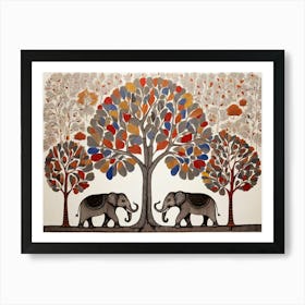 Default Traditional Gond Art From India Of Elephants And Trees 0 (4) Art Print