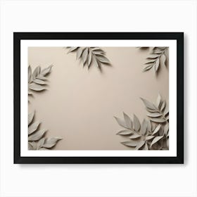 A Minimal Arrangement Of Gray Leaves On A Beige Background Art Print