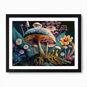 Colorful Floral Mushrooms Watercolor (16) Art Print