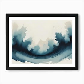 Abstract Image Of A Blue Wave With White Splashes On A White Background, Creating A Dynamic And Artistic Effect Art Print