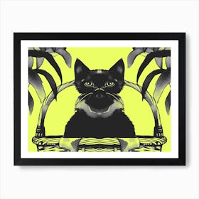 Black Kitty Cat Meow Yellow 1 Art Print