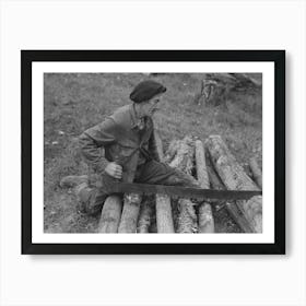 Farmer Sawing Wood Near Bradford, Vermont By Russell Lee Art Print