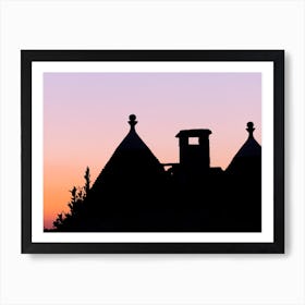 Puglian sunset | Trulli silhouette | orange and pink sky | Italy Art Print