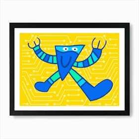 Blue Yellow Robot Art Print