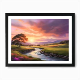 Sunset In The Countryside Paintings Art Print Art Print